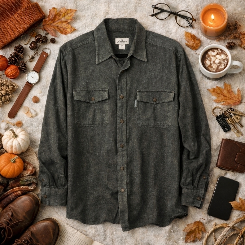 Woolrich Cotton Military Green Button L Sleeve Shirt. Mens Large